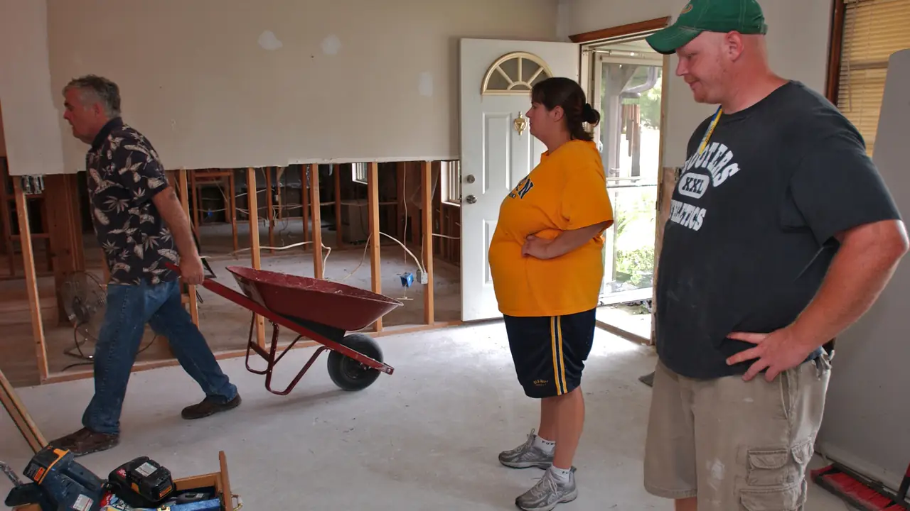 Interior walls opened up during water damage demolition