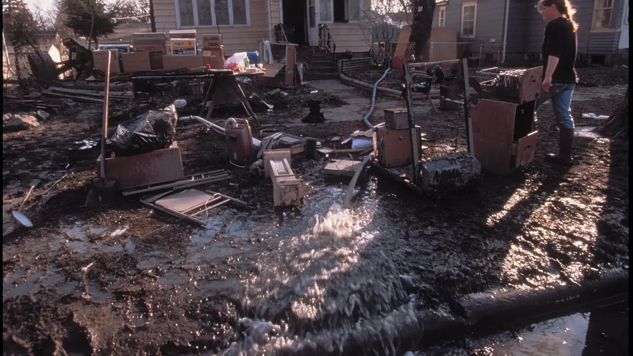 Mud and debris left in a yard after flooding