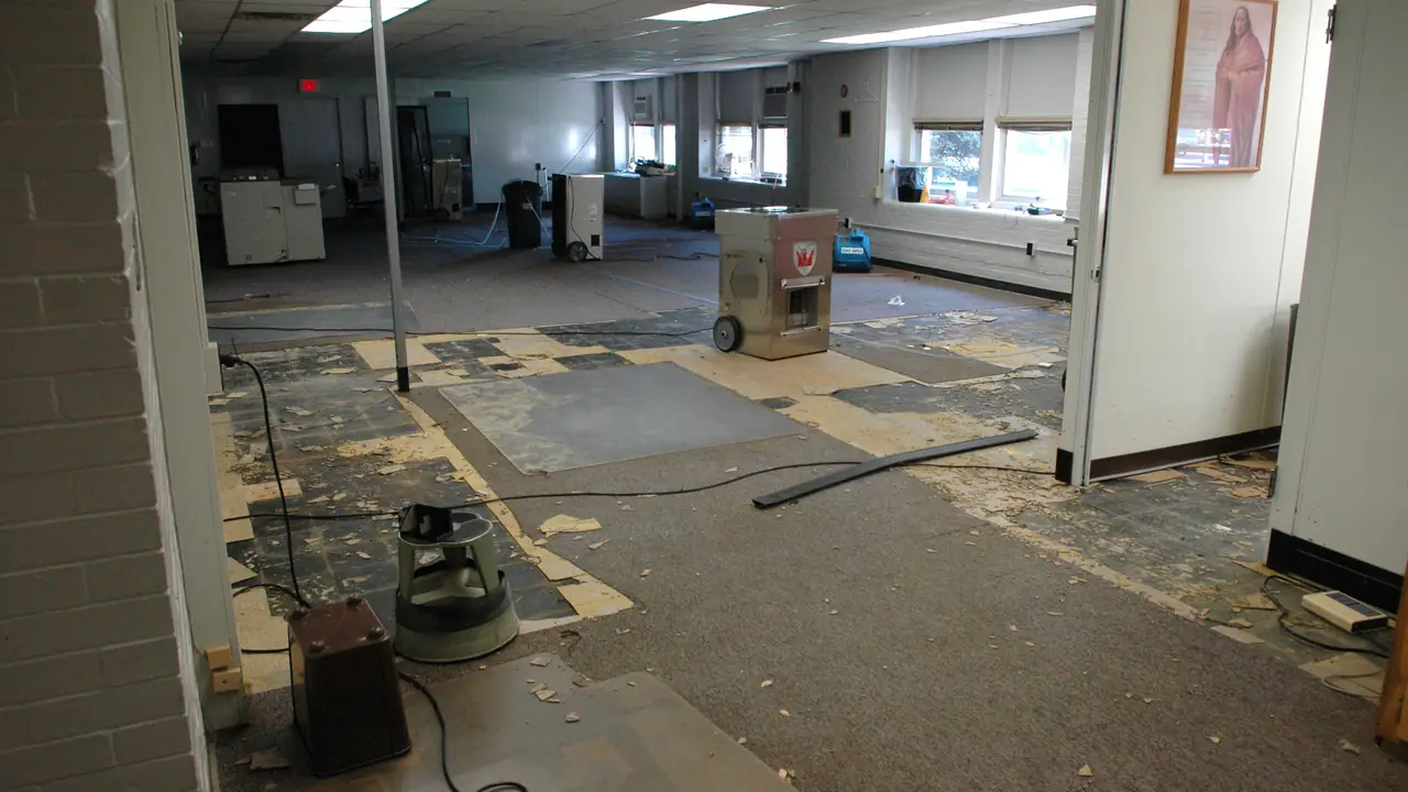 Drying equipment set up inside a school building